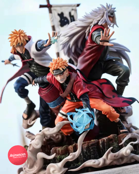 Naruto Uzumaki, Jiraiya & Minato Namikaze Triple Figure – 41cm PVC Statue | Rasengan Action Scene