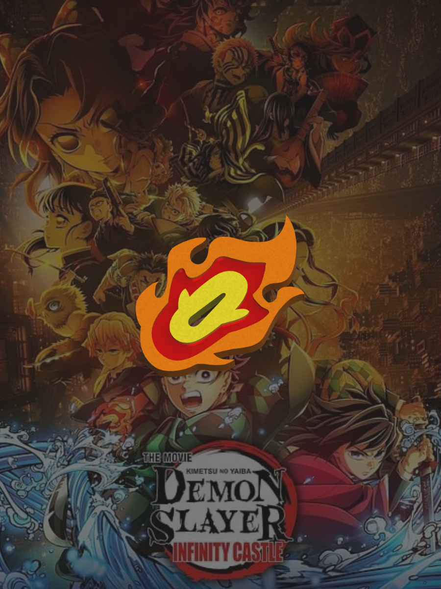 Demon Slayer: Infinity Castle poster featuring Tanjiro, Rengoku, and Hashira warriors with vibrant elemental effects and fiery logo overlay.